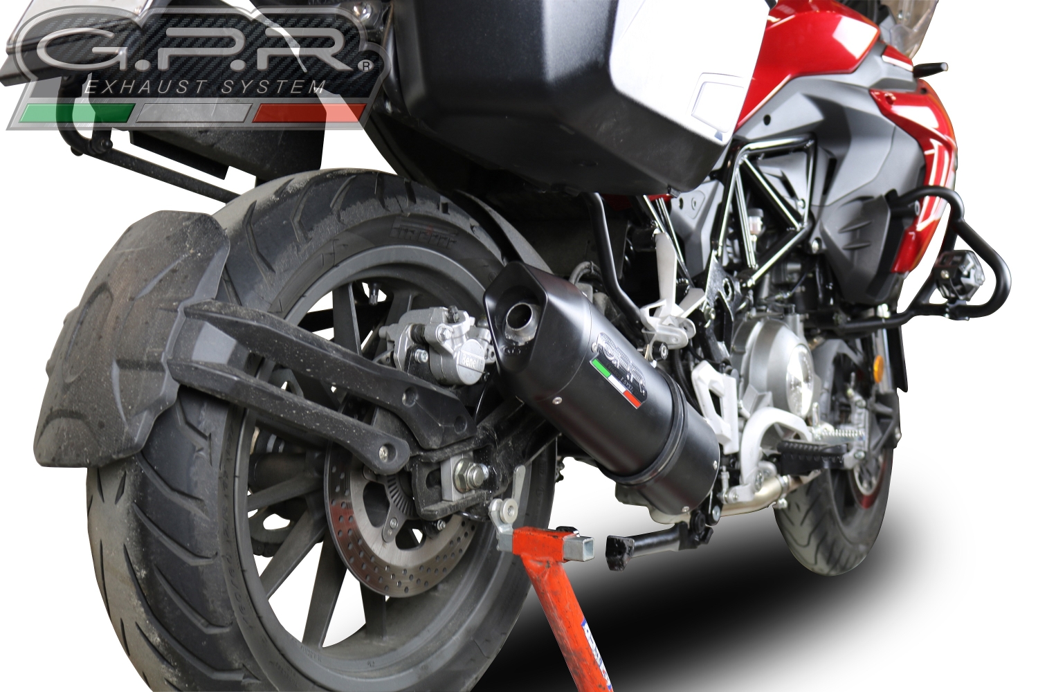 Exhaust compatible with Benelli Trk 502 2017-2020, Furore Evo4 Nero, Slip-on exhaust including link pipe and removable db killer 