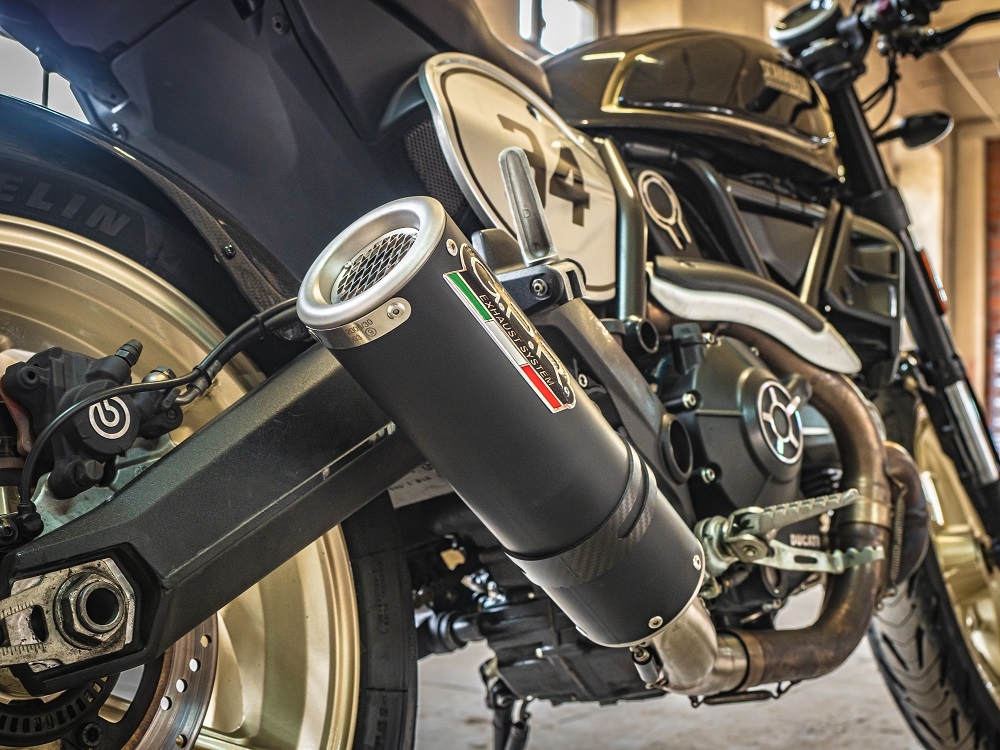Exhaust compatible with Ducati Scrambler 803 2015-2016, M3 Black Titanium, Slip-on exhaust including removable db killer and link pipe, not EPA-compliant 