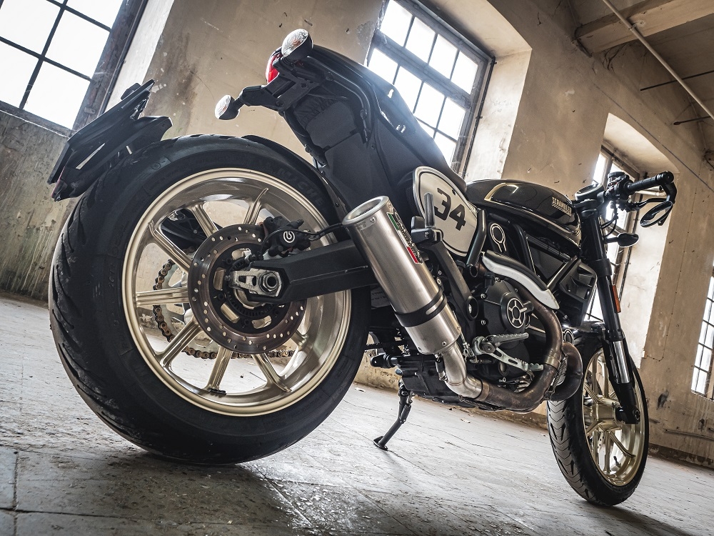 Exhaust compatible with Ducati Scrambler 803 2015-2016, M3 Titanium Natural, Slip-on exhaust including removable db killer and link pipe, not EPA-compliant 