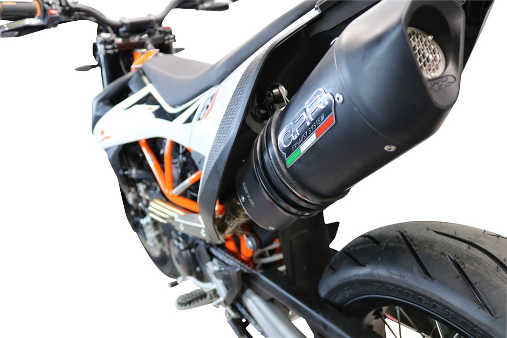 GPR exhaust compatible with  Ktm Smc 690 R  2019-2020, Furore Nero, Slip-on exhaust, including link pipe and removable db killer 