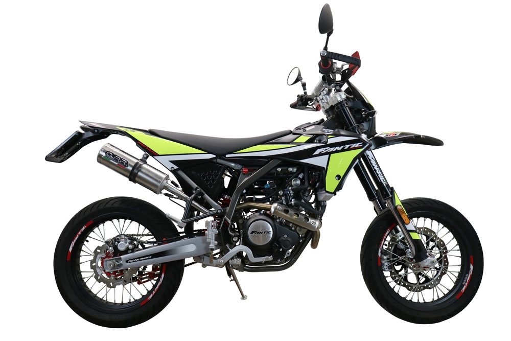 Exhaust compatible with Fantic Motor XEF 125 Enduro 125 Competition/Performance 2021-2024, M3 Inox , Slip-on exhaust including removable db killer and link pipe, not EPA-compliant 