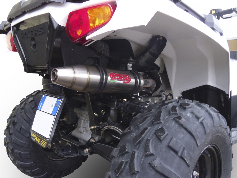 Exhaust compatible with Polaris Sportsman 550 XP 2011-2016, Deeptone Atv, Silencer to install with original manifold exhaust including removable db killer and link pipe 