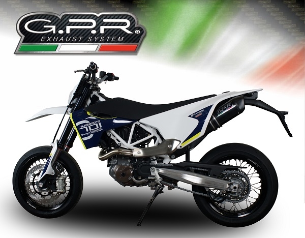 Exhaust compatible with Husqvarna Supermoto 701 2021-2024, Furore Evo4 Poppy, Slip-on exhaust including link pipe and removable db killer 