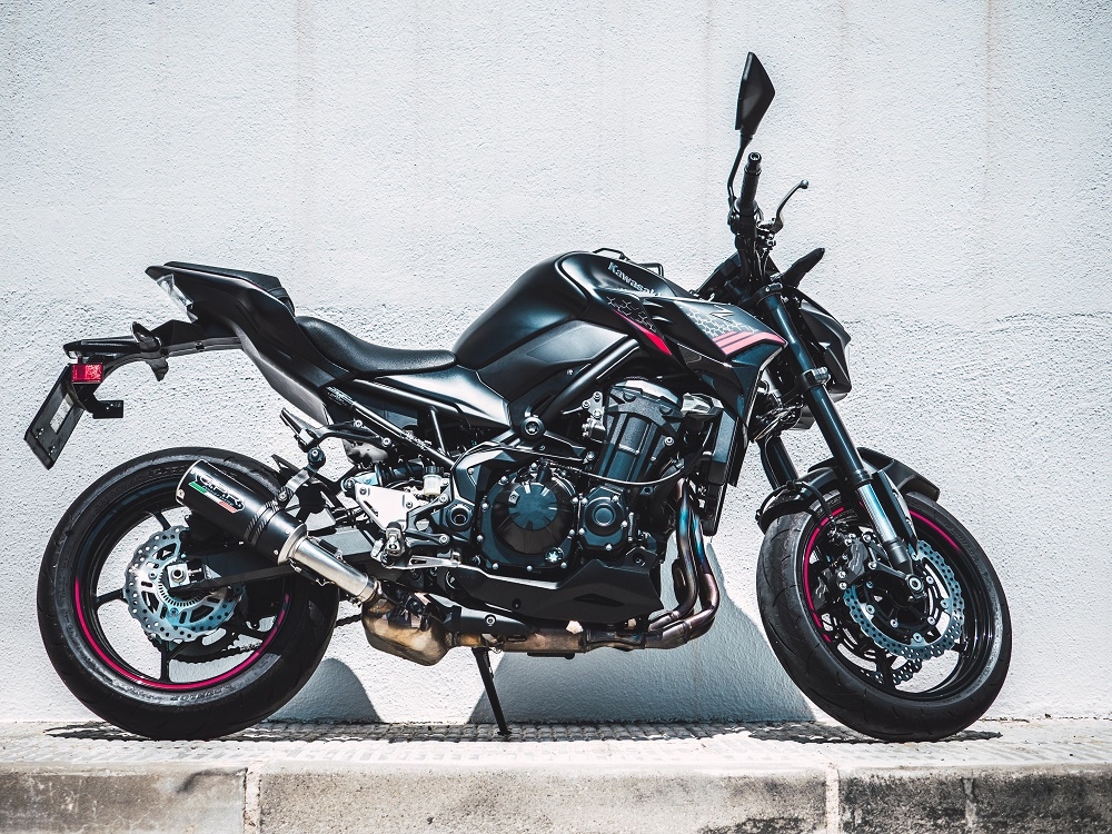 Exhaust compatible with Kawasaki Z-900 2017-2024, M3 Black Titanium, Slip-on exhaust including removable db killer and link pipe, EPA-compliant 