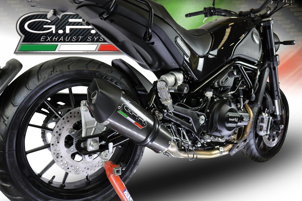 Exhaust compatible with Benelli Leoncino 500 2017-2024, GP Evo4 Poppy, Slip-on exhaust including removable db killer and link pipe 