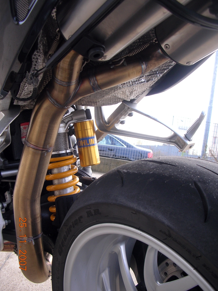 Exhaust compatible with Bmw R1200S 2006-2008, Gpe Ann. Poppy, Dual slip-on including removable db killers and link pipes 