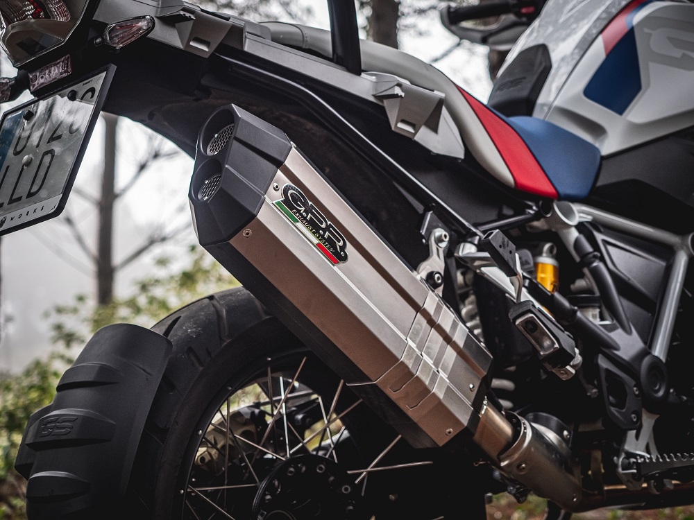 Exhaust compatible with Bmw R1250GS - Adventure 2021-2024, Hyper Sonic Titanium, Slip-on exhaust including removable db killer and link pipe 