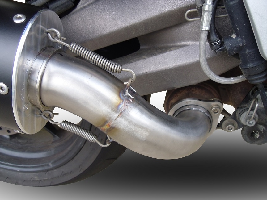 Exhaust compatible with Aprilia Caponord 1200 2013-2016, Hyper Sonic Inox, Homologated legal slip-on exhaust including removable db killer and link pipe 