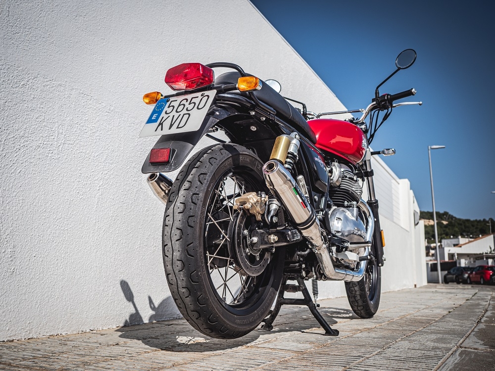 Exhaust compatible with Royal Enfield Interceptor 650 2021-2025, Deeptone Inox, Dual slip-on exhausts including removable db killers and link pipes 