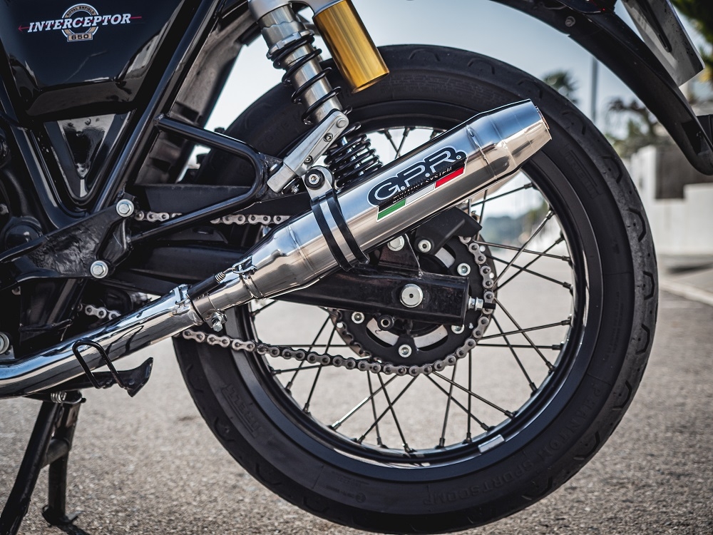 Exhaust compatible with Royal Enfield Interceptor 650 2021-2025, Deeptone Inox, Dual slip-on exhausts including removable db killers and link pipes 