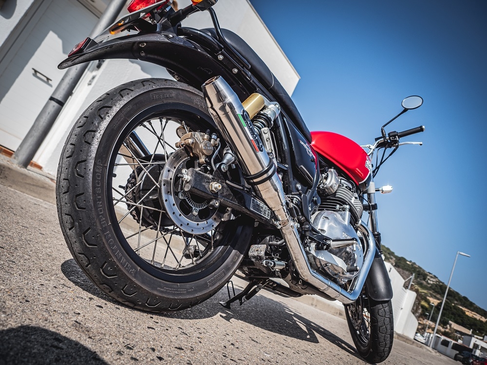 Exhaust compatible with Royal Enfield Interceptor 650 2021-2025, Deeptone Inox, Dual slip-on exhausts including removable db killers and link pipes 