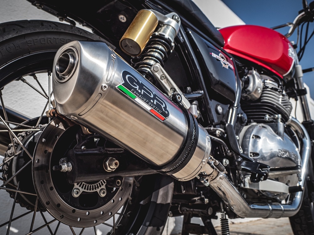 GPR exhaust compatible with  Royal Enfield Interceptor 650 2021-2025, Satinox, Dual slip-on exhausts including removable db killers and link pipes 
