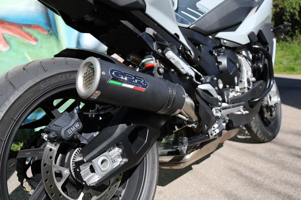 Exhaust compatible with Bmw S1000XR 2020-2025, M3 Black Titanium, Slip-on exhaust including removable db killer and link pipe 