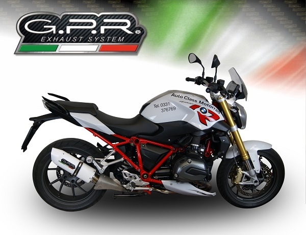 Exhaust compatible with Bmw R1200R 2015 LC 2015-2016, Albus Ceramic, Slip-on exhaust including removable db killer and link pipe 