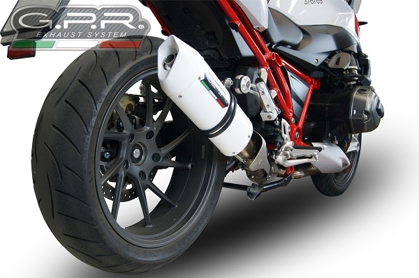 Exhaust compatible with Bmw R1200R 2015 LC 2015-2016, Albus Ceramic, Slip-on exhaust including removable db killer and link pipe 