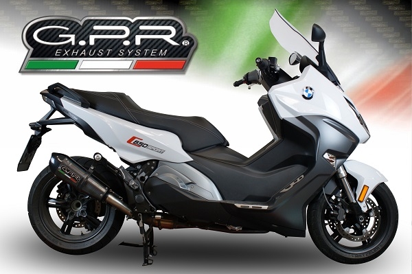 Exhaust compatible with Bmw C650 Sport 2016-2020, GP Evo4 Poppy, Slip-on exhaust including removable db killer and link pipe 