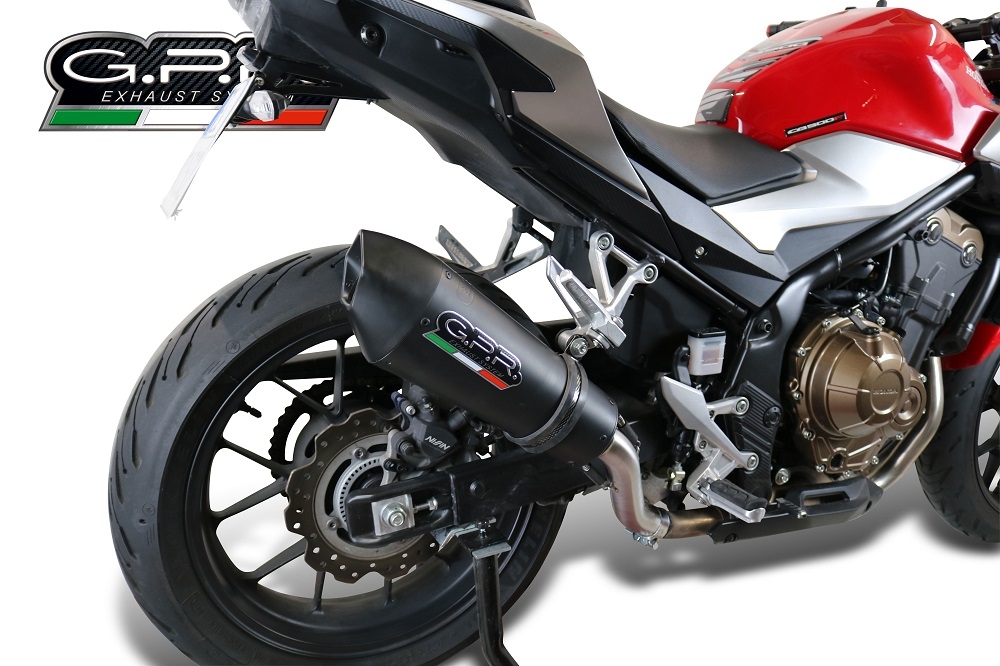 Exhaust compatible with Honda NX500 2024-2025, GP Evo4 Black Titanium, Slip-on exhaust including removable db killer and link pipe 