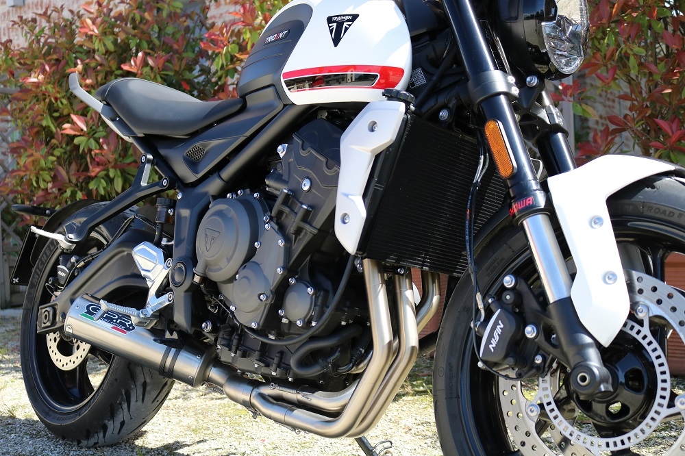 Exhaust compatible with Triumph Trident 660 2021-2024, M3 Titanium Natural, Full system exhaust including removable db killer and catalyst 