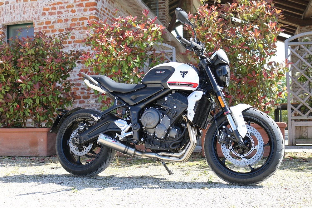 Exhaust compatible with Triumph Trident 660 2021-2024, M3 Titanium Natural, Full system exhaust including removable db killer and catalyst 
