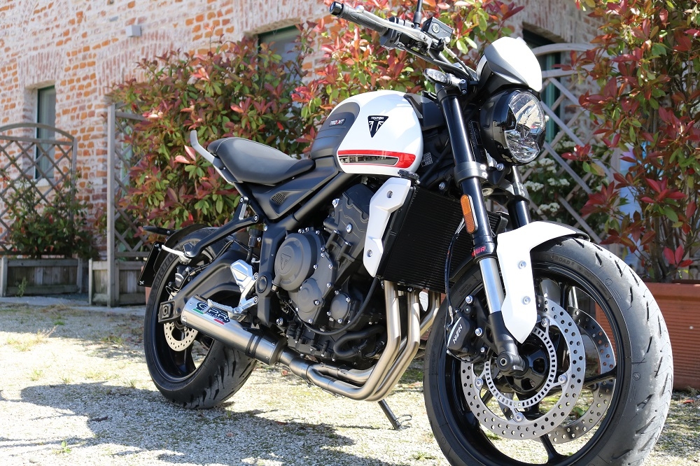 Exhaust compatible with Triumph Trident 660 2021-2024, M3 Titanium Natural, Full system exhaust including removable db killer and catalyst 