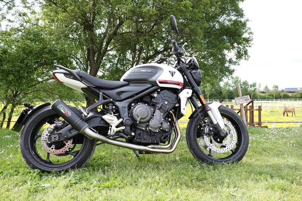 Exhaust compatible with Triumph Trident 660 2021-2024, M3 Black Titanium, Full system exhaust, including removable db killer 