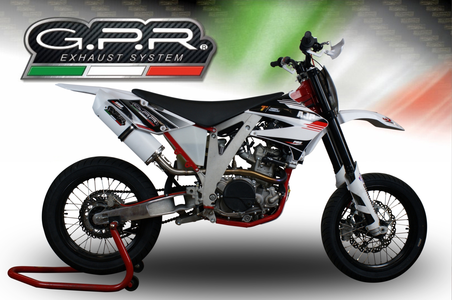 GPR exhaust compatible with  Ajp PR5 2015-2018, Albus Ceramic, Slip-on exhaust including removable db killer and link pipe, EPA-compliant not necessary 