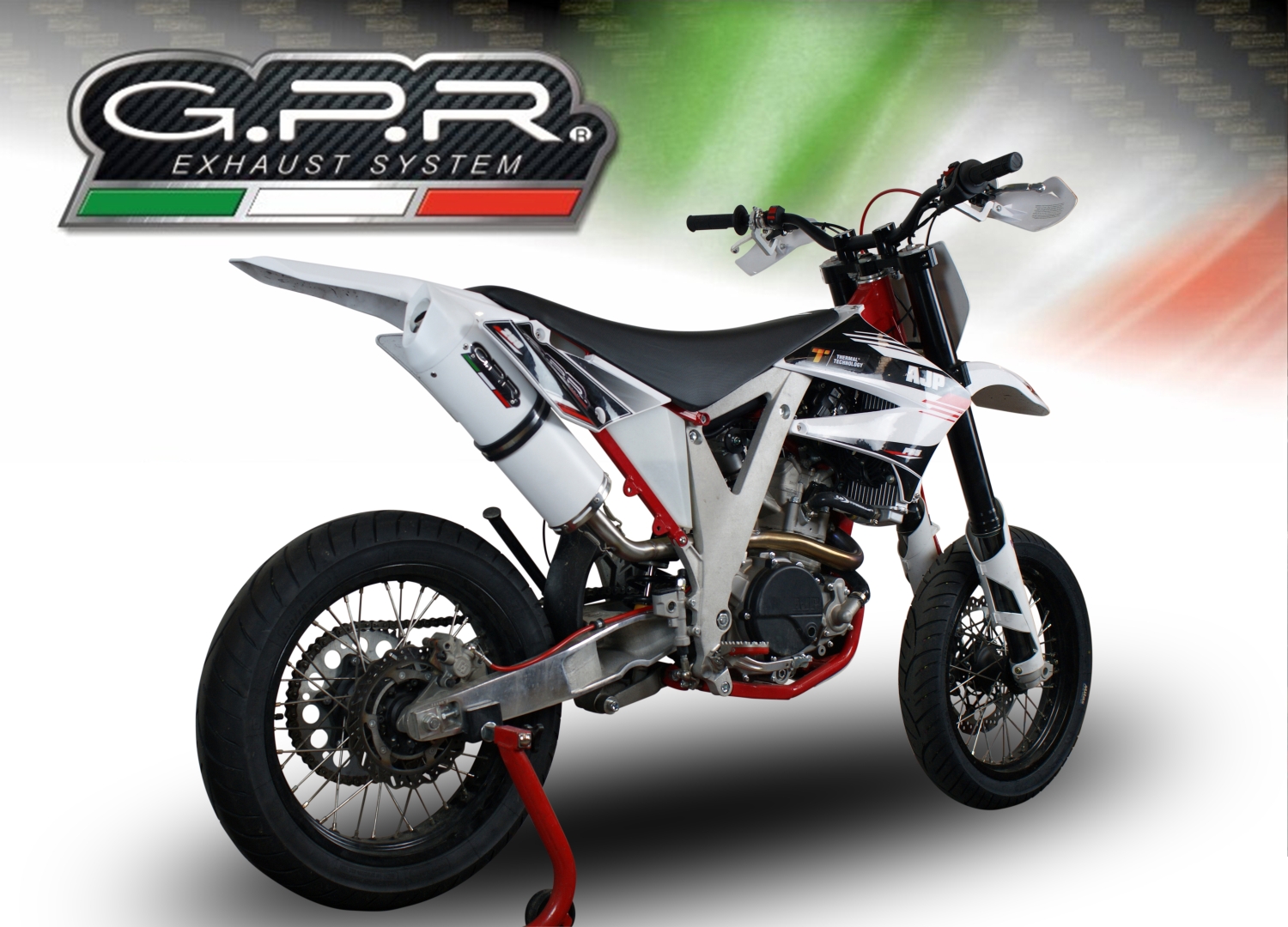 GPR exhaust compatible with  Ajp PR5 2015-2018, Albus Ceramic, Slip-on exhaust including removable db killer and link pipe, EPA-compliant not necessary 