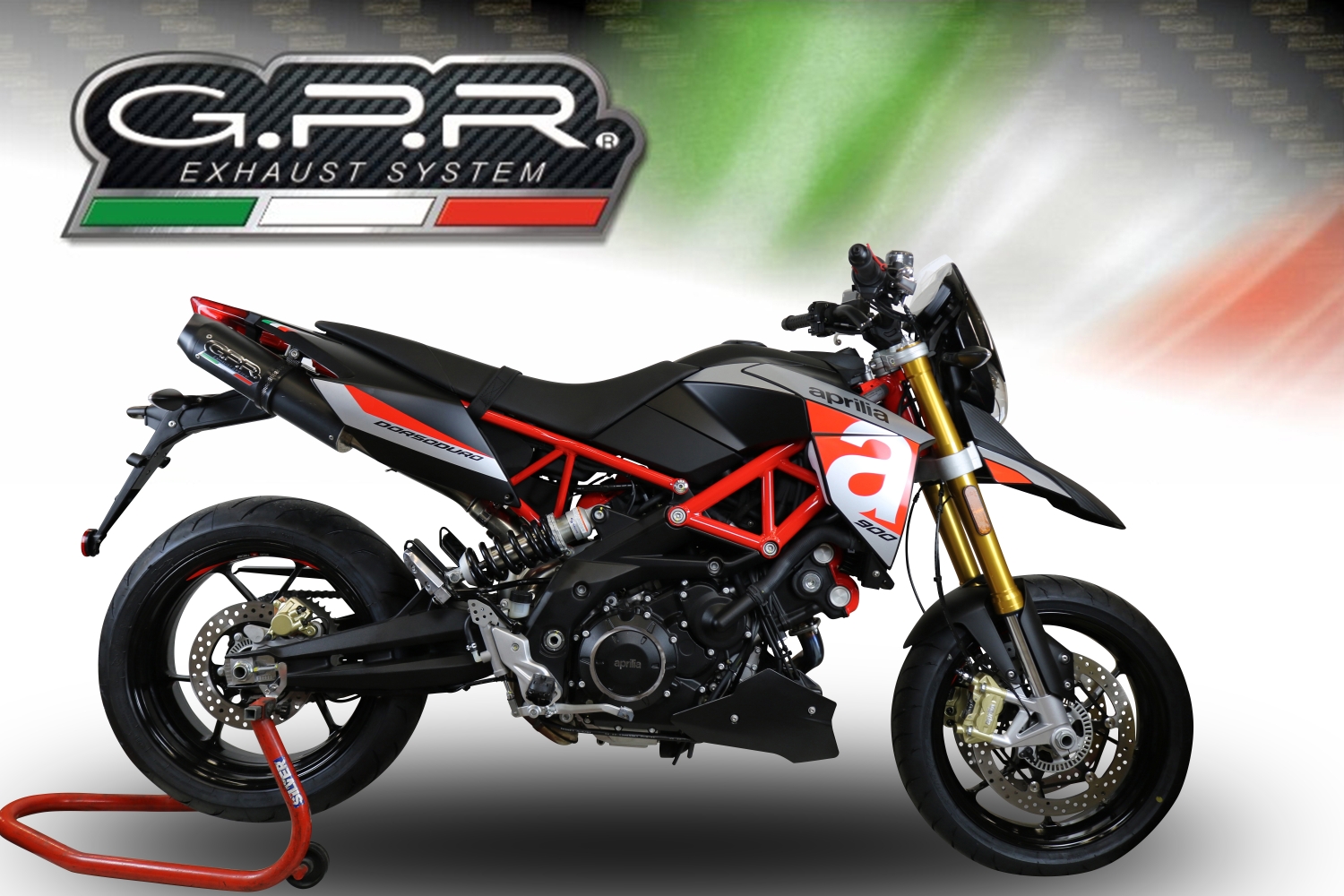 Exhaust compatible with Aprilia Dorsoduro 750 2008-2016, Furore Nero, Dual slip-on including removable db killers and link pipes, EPA-compliant 