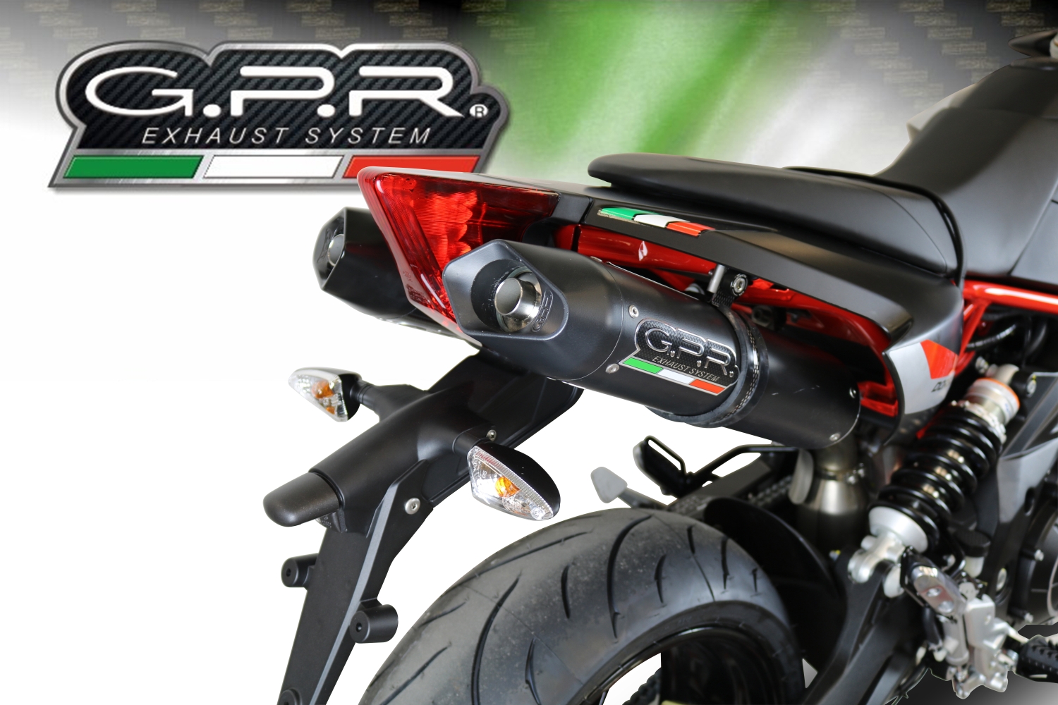 Exhaust compatible with Aprilia Dorsoduro 750 2008-2016, Furore Nero, Dual slip-on including removable db killers and link pipes, EPA-compliant 