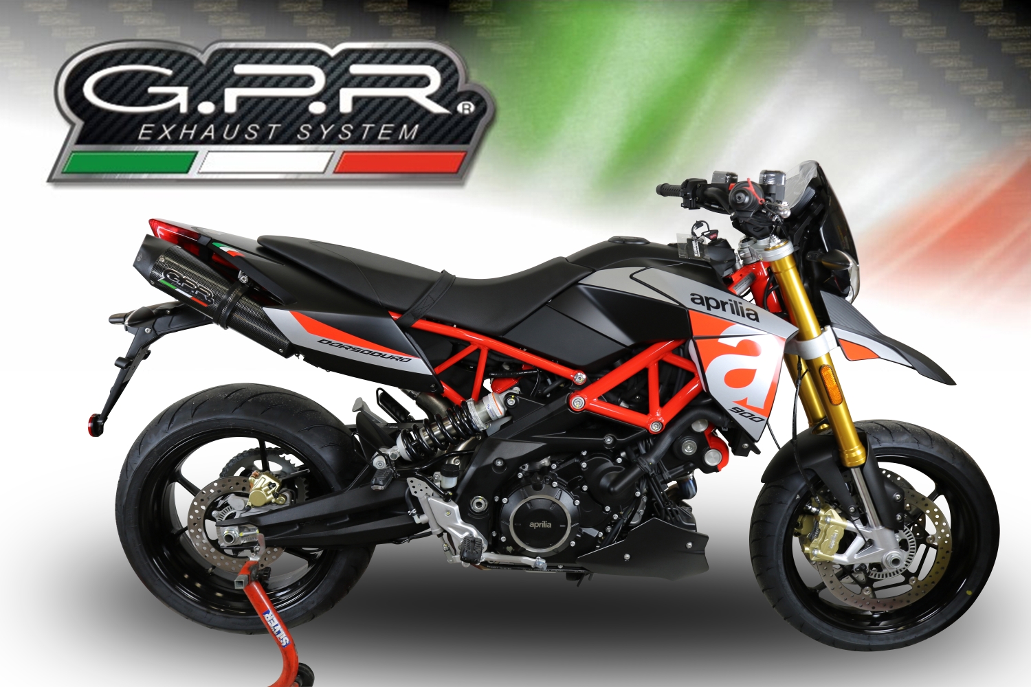 Exhaust compatible with Aprilia Dorsoduro 900 2017-2020, GP Evo4 Poppy, Dual slip-on including removable db killers and link pipes 
