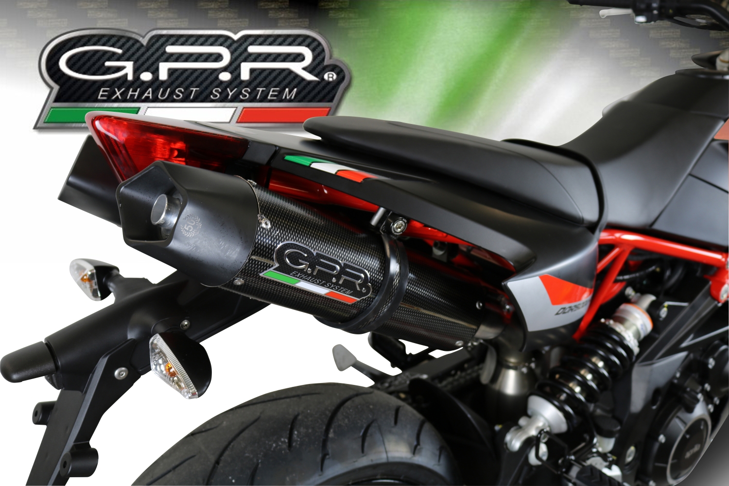 Exhaust compatible with Aprilia Dorsoduro 900 2017-2020, GP Evo4 Poppy, Dual slip-on including removable db killers and link pipes 