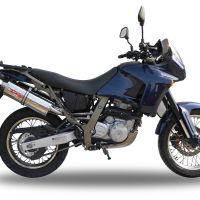 Exhaust compatible with Aprilia Pegaso 3 650 - Pegaso i.e. 1997-2000, Trioval, Dual slip-on including removable db killers and link pipes, EPA-compliant 