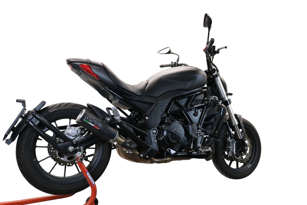 Exhaust compatible with Benelli 502 C 2019-2020, M3 Black Titanium, Slip-on exhaust including removable db killer and link pipe, EPA-compliant 