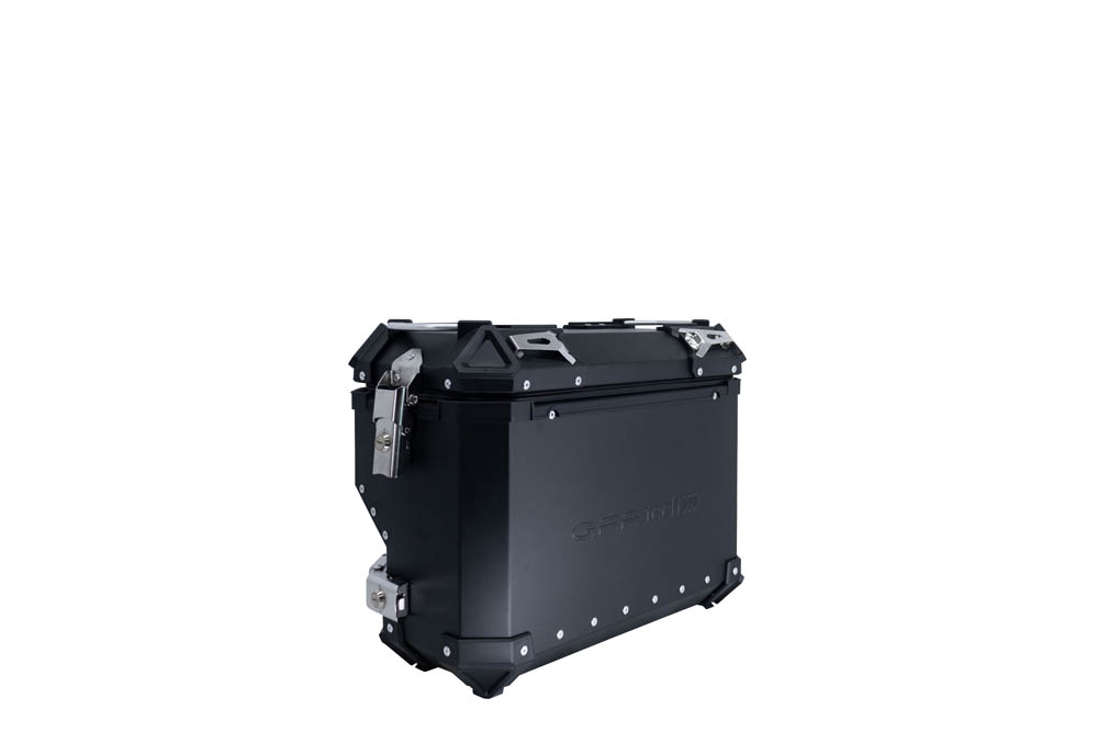 GPR TECH compatible with  Voge 900DSX 2024/2025 e5 GPR TECH Pair of side cases aluminum made with contoured right side, silver color with specific pannier black holder Capacity 38 LT. + 32 LT.