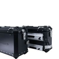 GPR TECH compatible with  Voge 900DSX 2024/2025 e5 GPR TECH Pair of side cases aluminum made with contoured right side, silver color with specific pannier black holder Capacity 38 LT. + 32 LT.