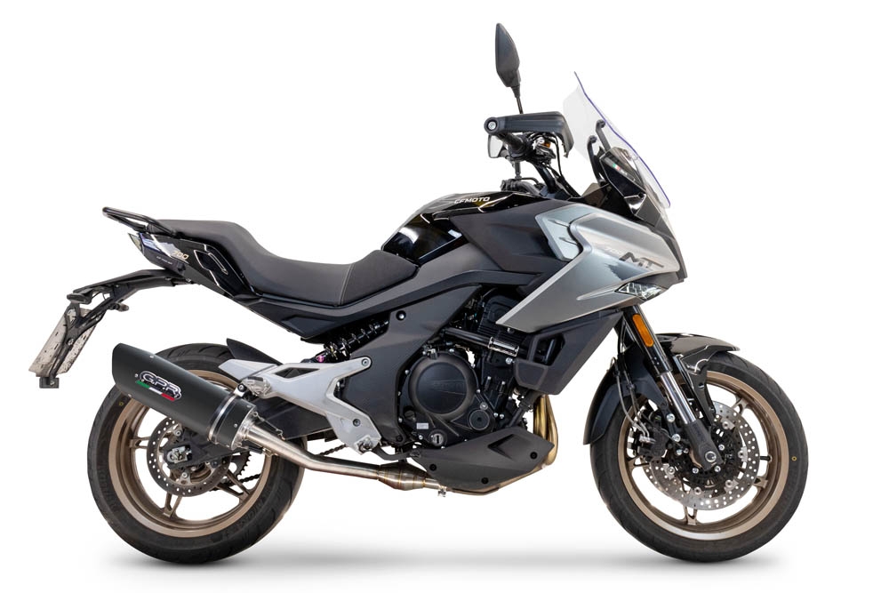 Exhaust compatible with Cf Moto 700 Mt 2023-2024, Furore Nero, Slip-on exhaust including link pipe and removable db killer 