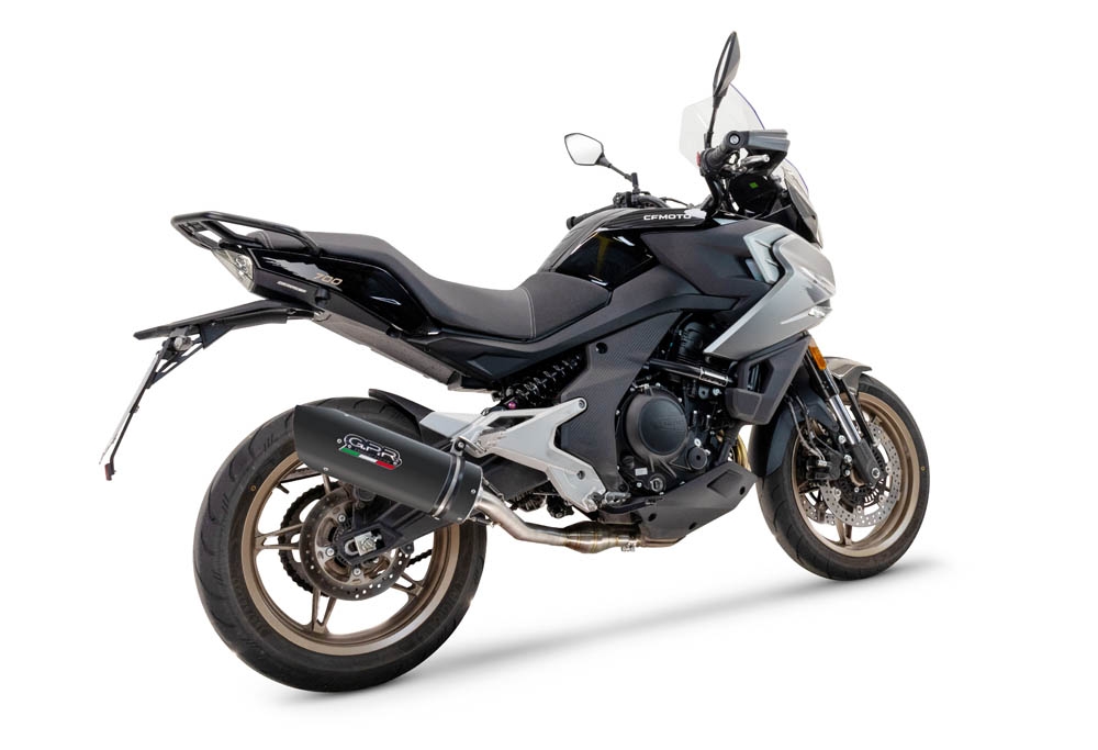 Exhaust compatible with Cf Moto 700 Mt 2023-2024, Furore Nero, Slip-on exhaust including link pipe and removable db killer 