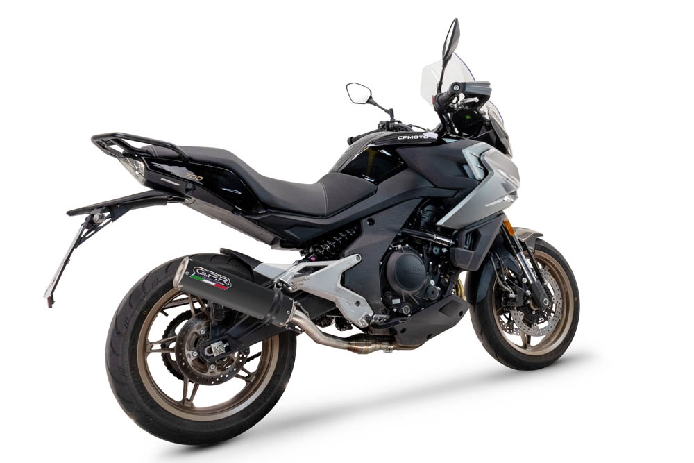 Exhaust compatible with Cf Moto 700 Mt 2023-2024, M3 Black Titanium, Slip-on exhaust including link pipe and removable db killer 