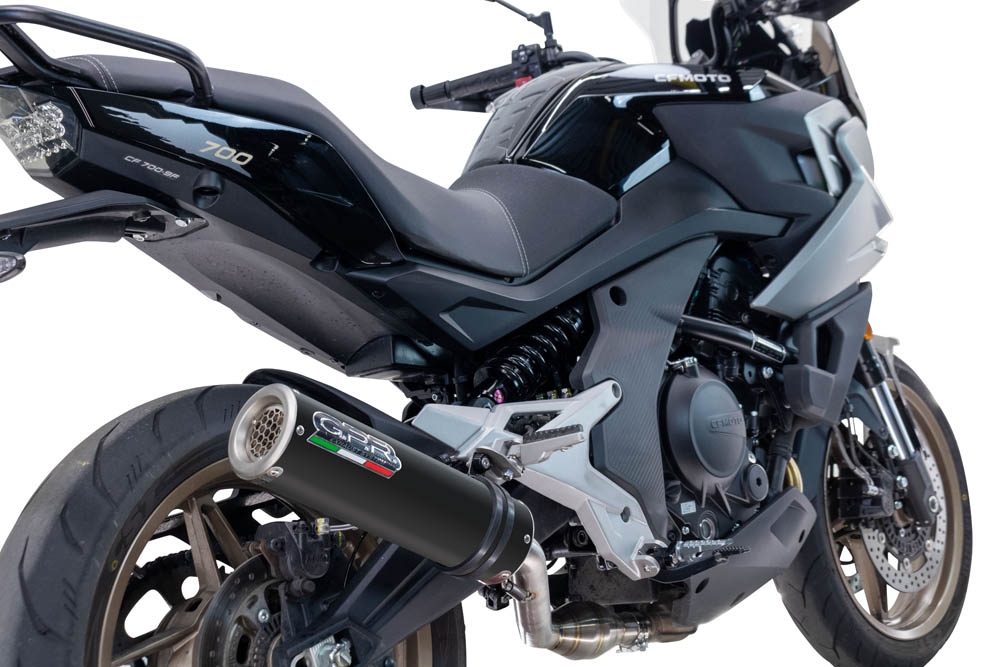 Exhaust compatible with Cf Moto 700 Mt 2023-2024, M3 Black Titanium, Slip-on exhaust including link pipe and removable db killer 