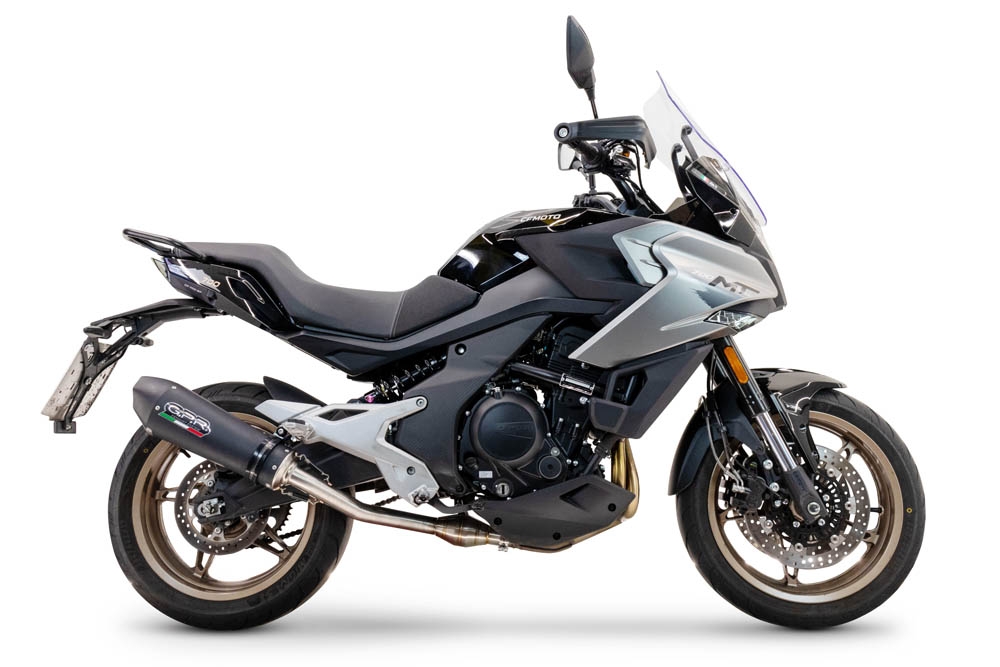 Exhaust compatible with Cf Moto 700 Mt 2023-2024, Gpe Ann. Black titanium, Slip-on exhaust including link pipe and removable db killer 