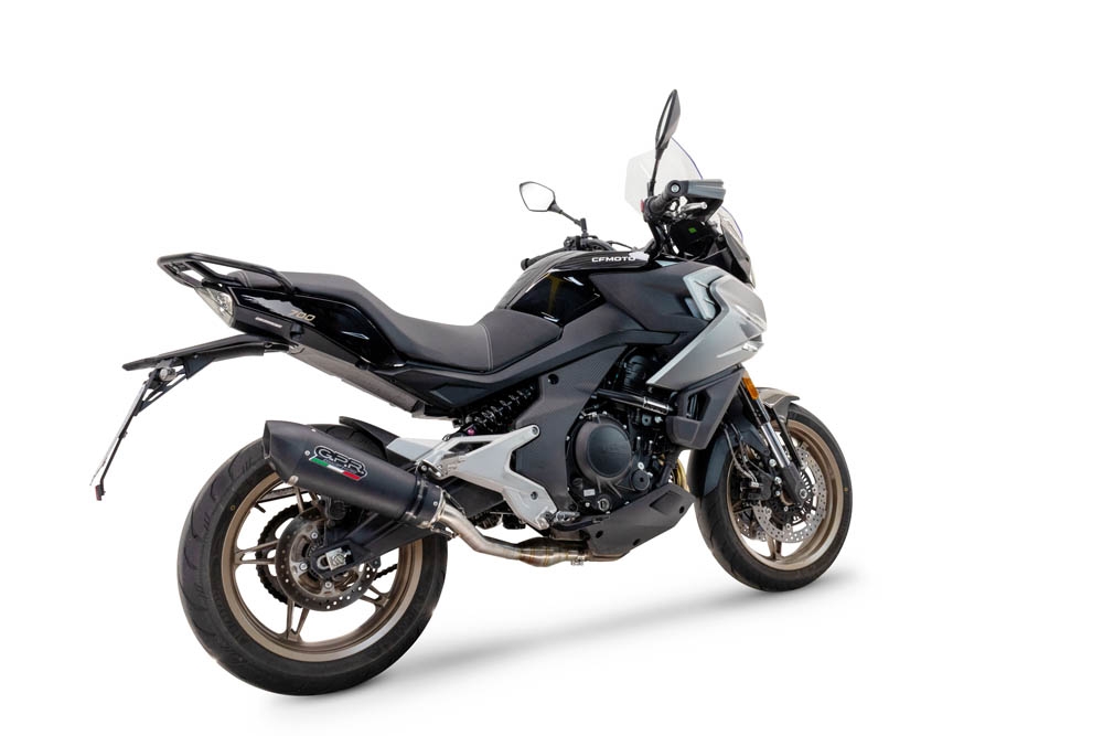 Exhaust compatible with Cf Moto 700 Mt 2023-2024, Gpe Ann. Black titanium, Slip-on exhaust including link pipe and removable db killer 