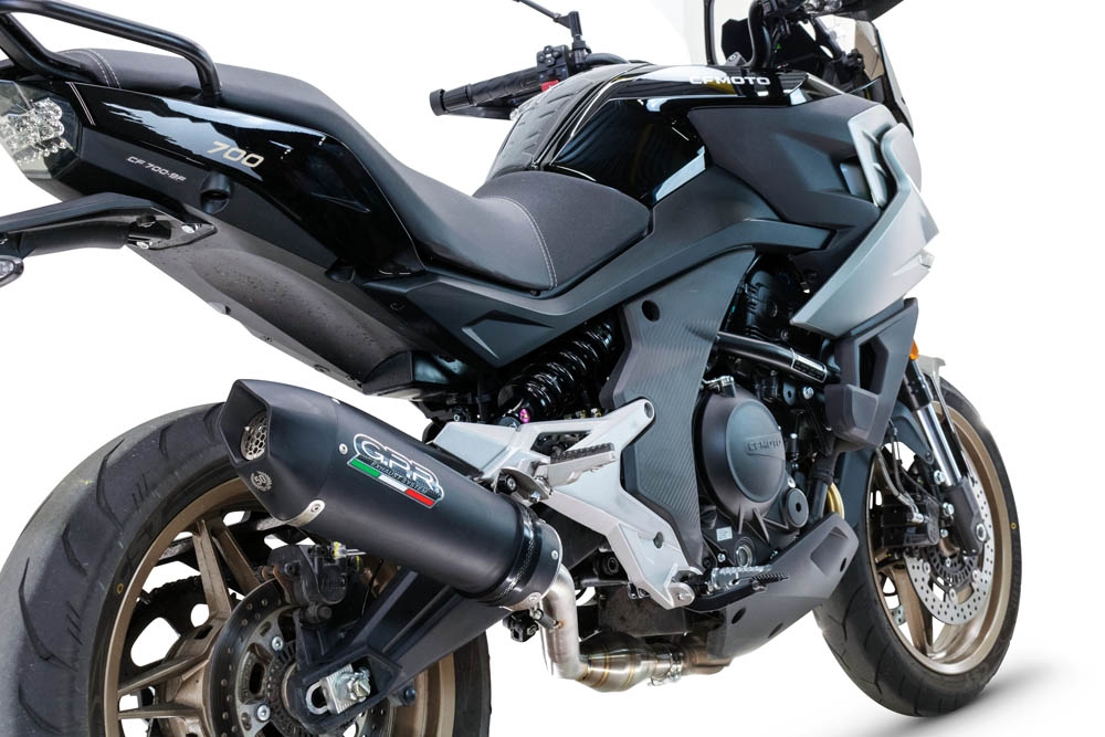 Exhaust compatible with Cf Moto 700 Mt 2023-2024, Gpe Ann. Black titanium, Slip-on exhaust including link pipe and removable db killer 