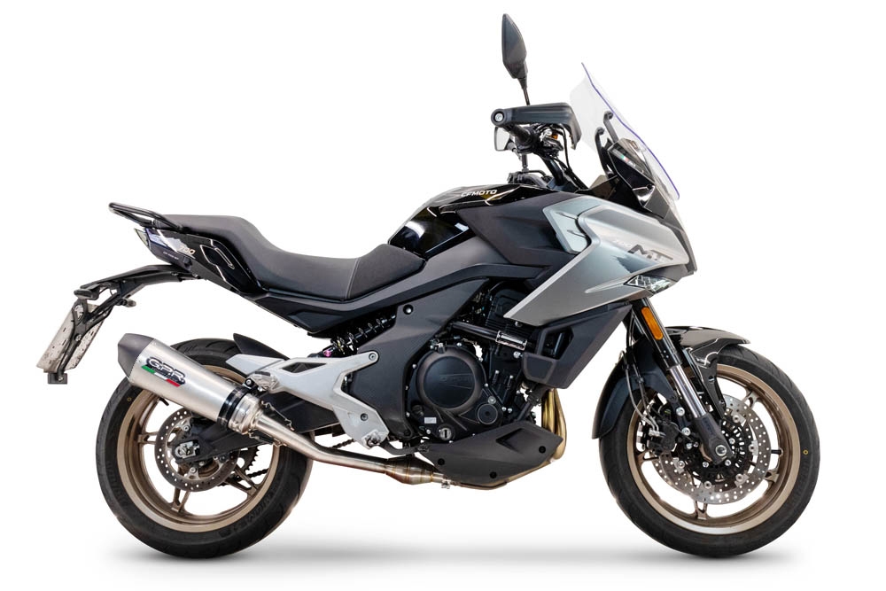 Exhaust compatible with Cf Moto 700 Mt 2023-2024, Gpe Ann. Titanium, Slip-on exhaust including link pipe and removable db killer 