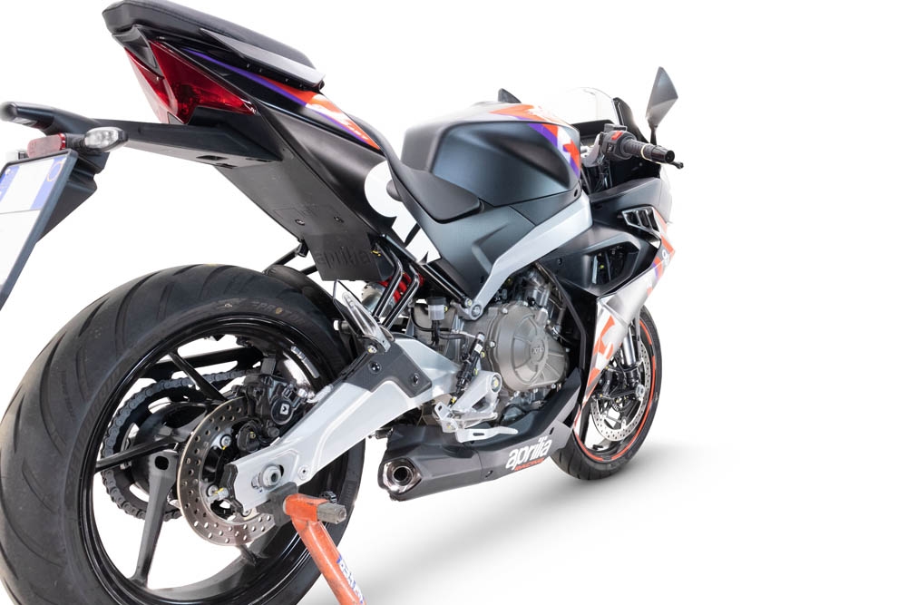 Exhaust compatible with Aprilia RS 457 2024-2025, Ghost Inox, Full system exhaust, including removable db killer 
