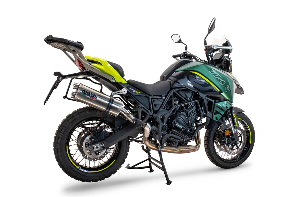 Exhaust compatible with Benelli Trk 702 2023-2024, Dual Inox, Slip-on exhaust including removable db killer and link pipe, EPA-compliant 