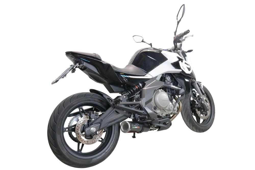 Exhaust compatible with Cf Moto 400 NK 2019-2020, M3 Black Titanium, Slip-on exhaust including link pipe and removable db killer 