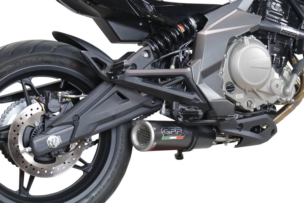Exhaust compatible with Cf Moto 400 NK 2019-2020, M3 Black Titanium, Slip-on exhaust including link pipe and removable db killer 