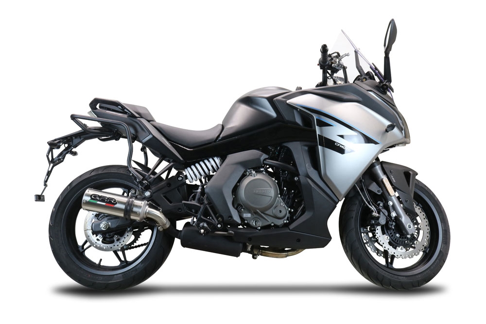 Exhaust compatible with Cf Moto 650 Gt 2022-2024, M3 Titanium Natural, Slip-on exhaust including removable db killer and link pipe 