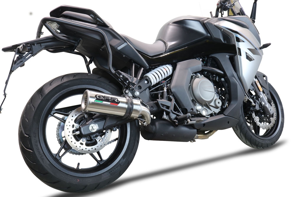 Exhaust compatible with Cf Moto 650 Gt 2022-2024, M3 Titanium Natural, Slip-on exhaust including removable db killer and link pipe 