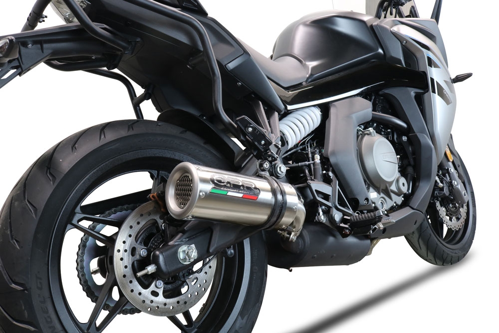 Exhaust compatible with Cf Moto 650 Gt 2022-2024, M3 Titanium Natural, Slip-on exhaust including removable db killer and link pipe 
